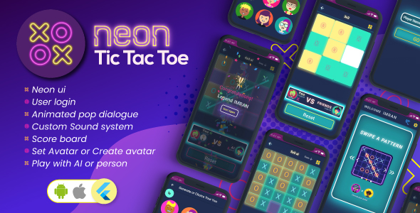 Tictac Toe – Neon AI e Multiplayer Andorid e iOS em Flutter 3.x