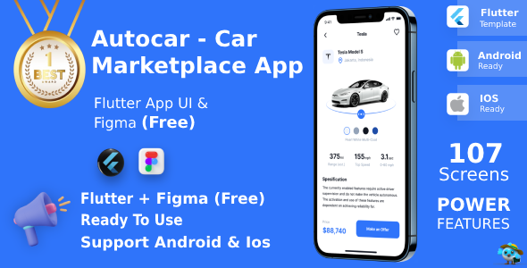 App Marketplace de automóveis | Flutter | Figma livre | Atualização do tempo da vida | Autocar