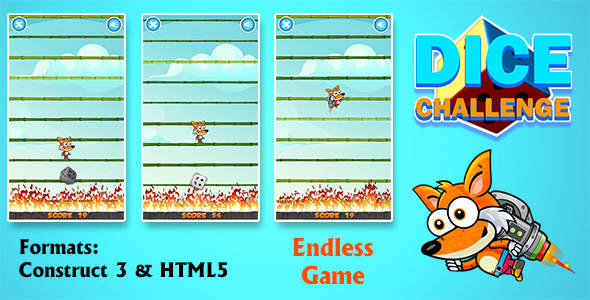 Jogo de desafio de dados (construto 3 | c3p | html5) salto Fox Endless Game