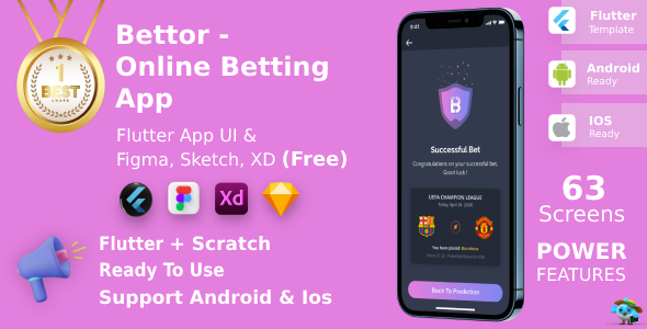 Bettor – Esportes, E -Sports e Casinos Game | Flutter | Figma + esboço + xd grátis | Atualização do tempo da vida