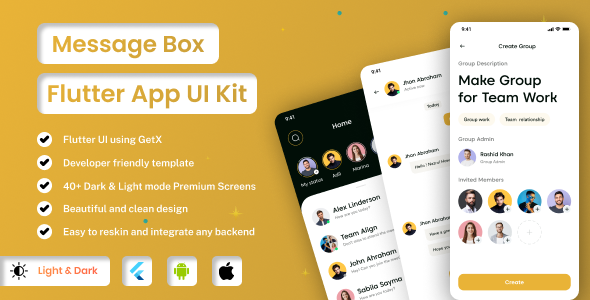 Caixa de mensagem | Chat do mensageiro | Flutter iOS/Android App Modelo