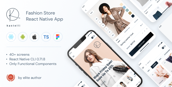 Kastelli – Moda E -Commerce React Native App | CLI 0,71,8 | TypeScript | Store Redux