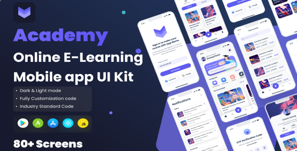 Academia – aplicativo de e -learning online React nativo kit de interfaceia cli