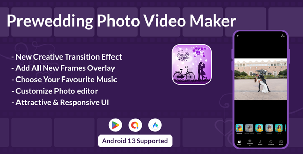 Editor de videoclipe pré-casamento | Fabricante de vídeo de apresentação de slides pré-casamento | Android | Admob anúncios