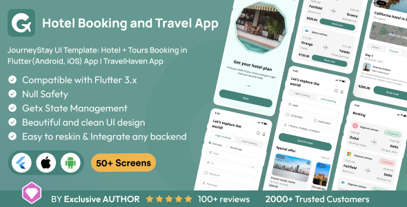 JourneyStay UI Modelo: Hotel + Tours Reserva em Flutter (Android, iOS) App | App TravelHaven